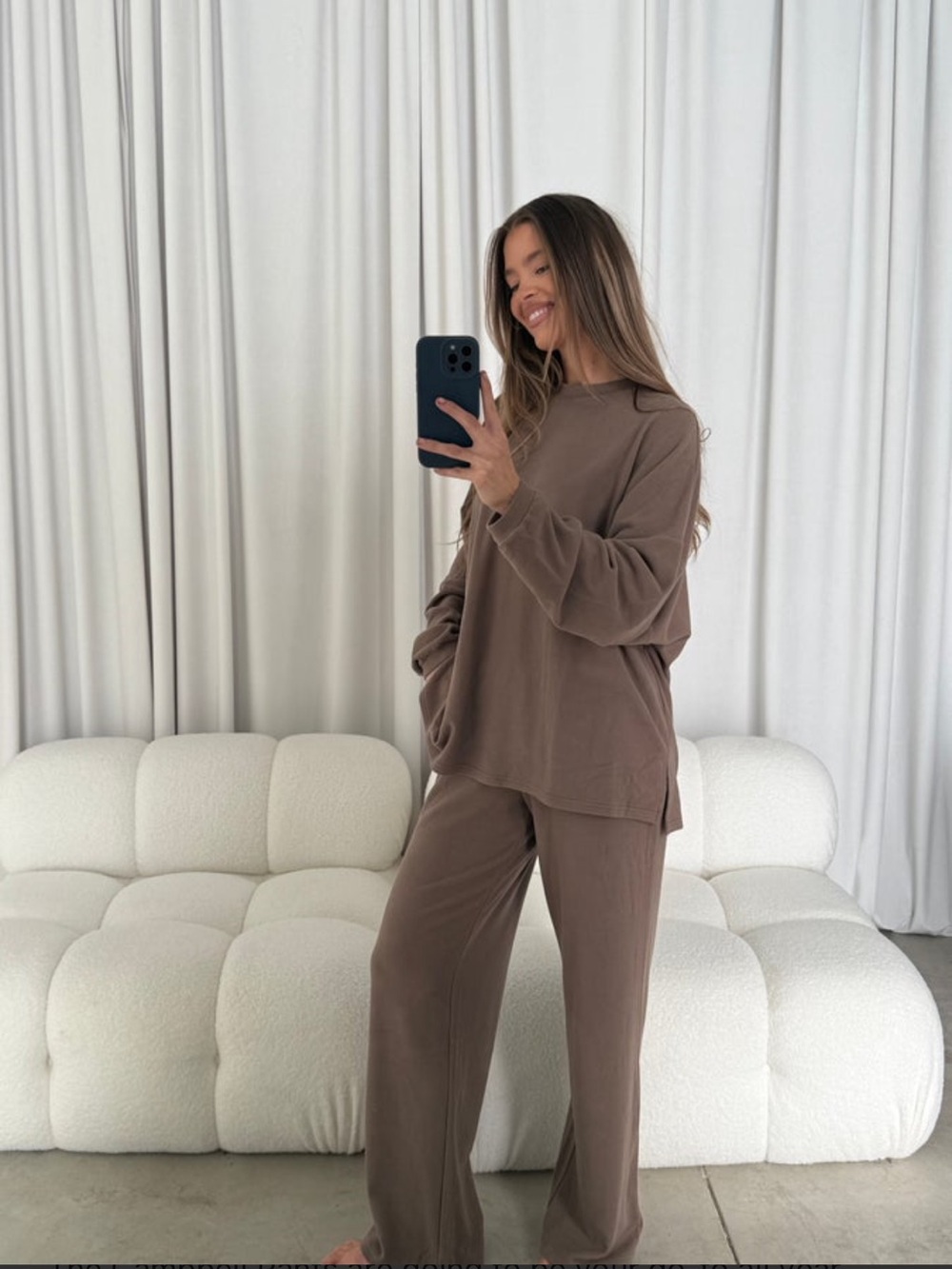 Worth Collective Olive Brown Lounge Set - Oversized Sweatshirt & Wide Leg Pant